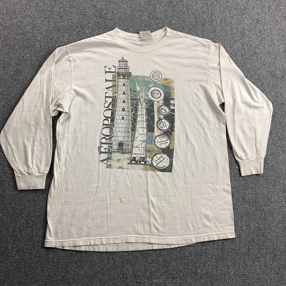 Vintage Aeropostale Shirt Men's Large White Graphic Crew Neck 100% Cotton USA - Picture 1 of 14
